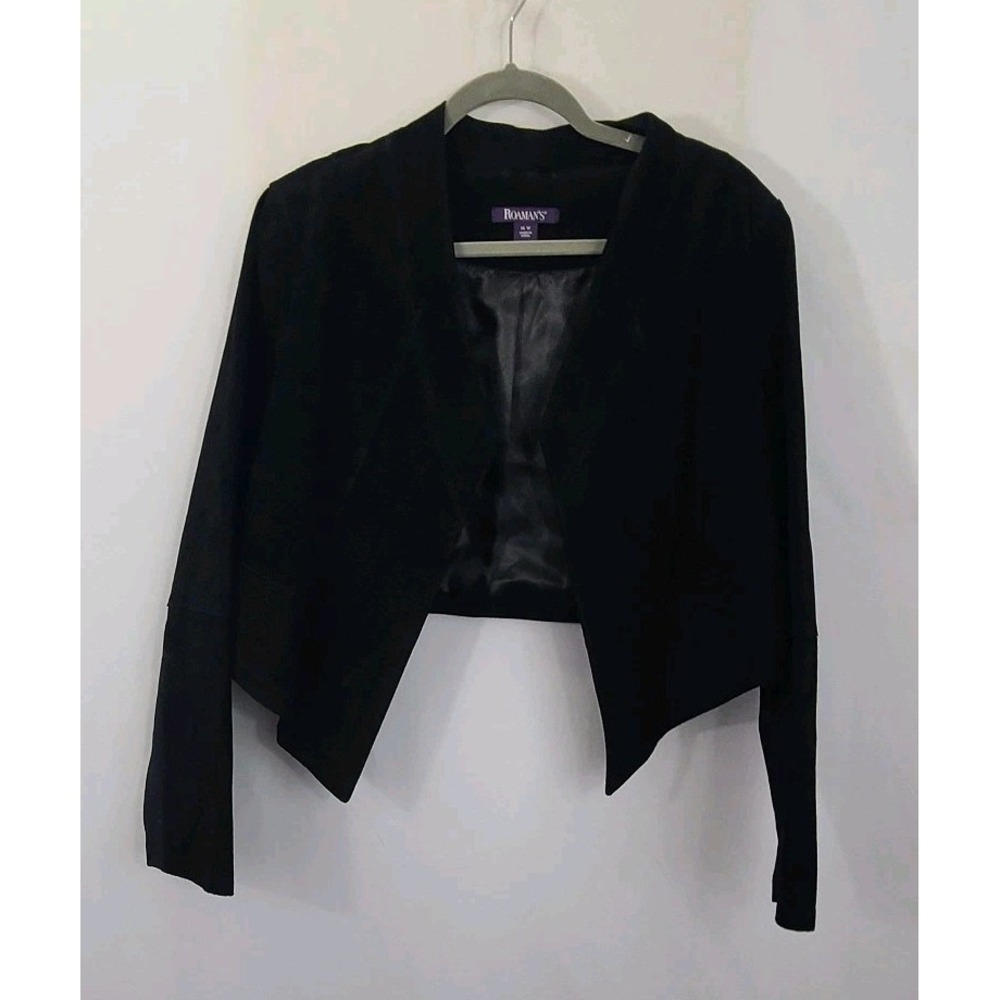 Roamans 16W Black Suede Leather Bolero Crop Jacket Coat Vamp Cowgirl Dressy